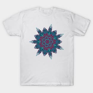 Teal and Purple Abstract Mandala Star Silhouette T-Shirt